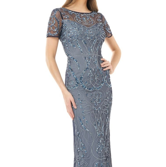 JS COLLECTIONS Sequin Embroidered Column Gown - Picture 8 of 13